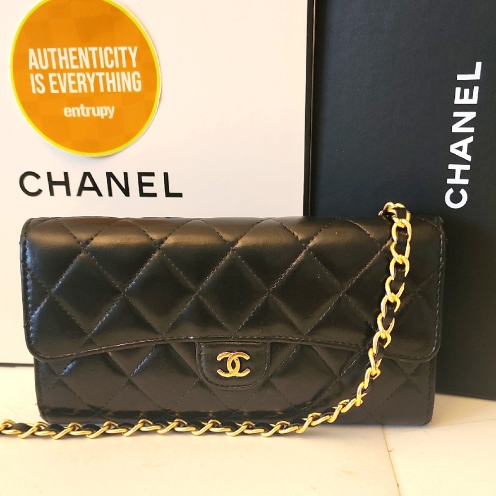 Chanel Matelasse CC T Flap Wallet Black Gold + Original Box